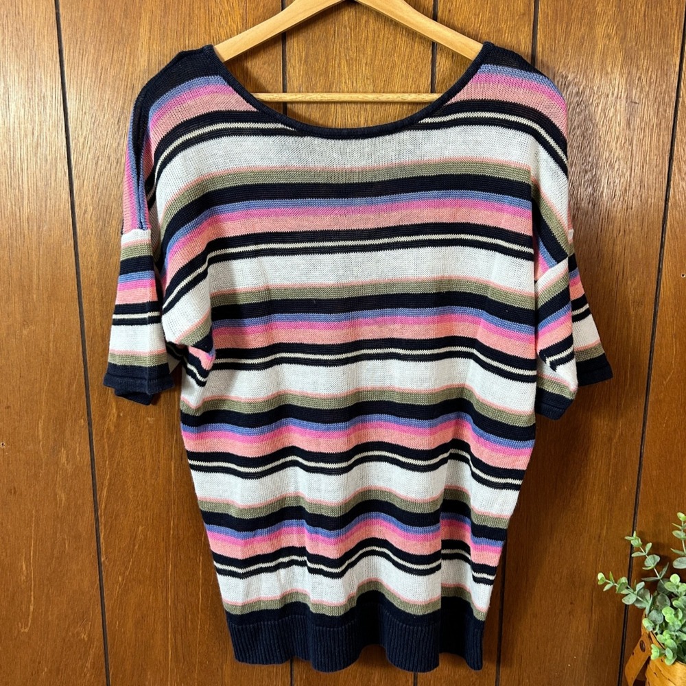 Talbots Striped Linen Dolman Sleeve Sweater Top XL Multicolored‎ Vacation Casual